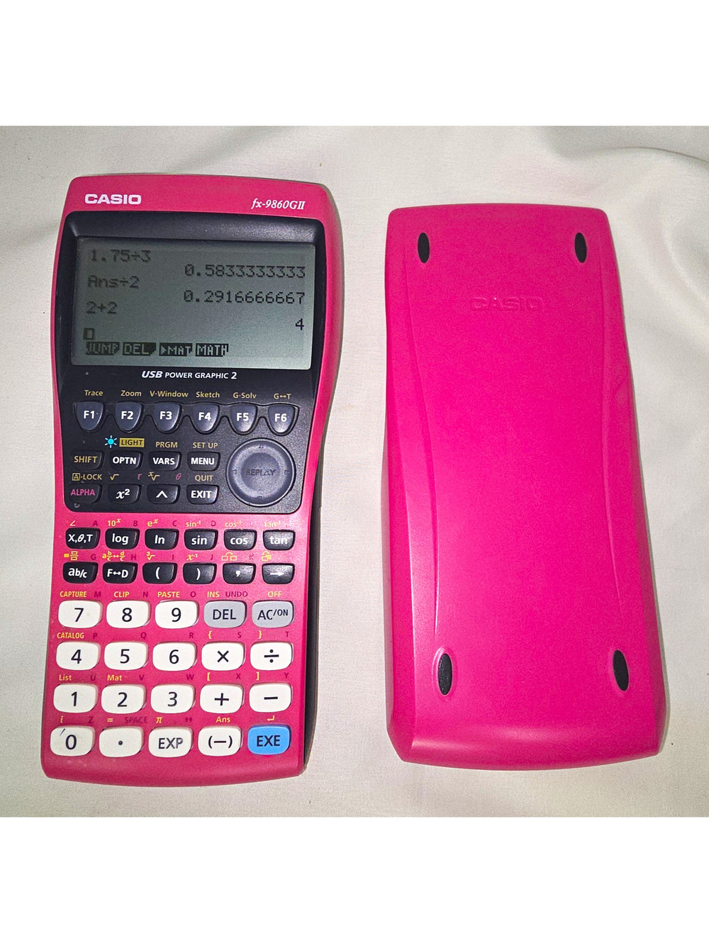 Casio FX-9860GII Pink Graphing Calculator USB Graphic 2 w/ Cover Tested Works